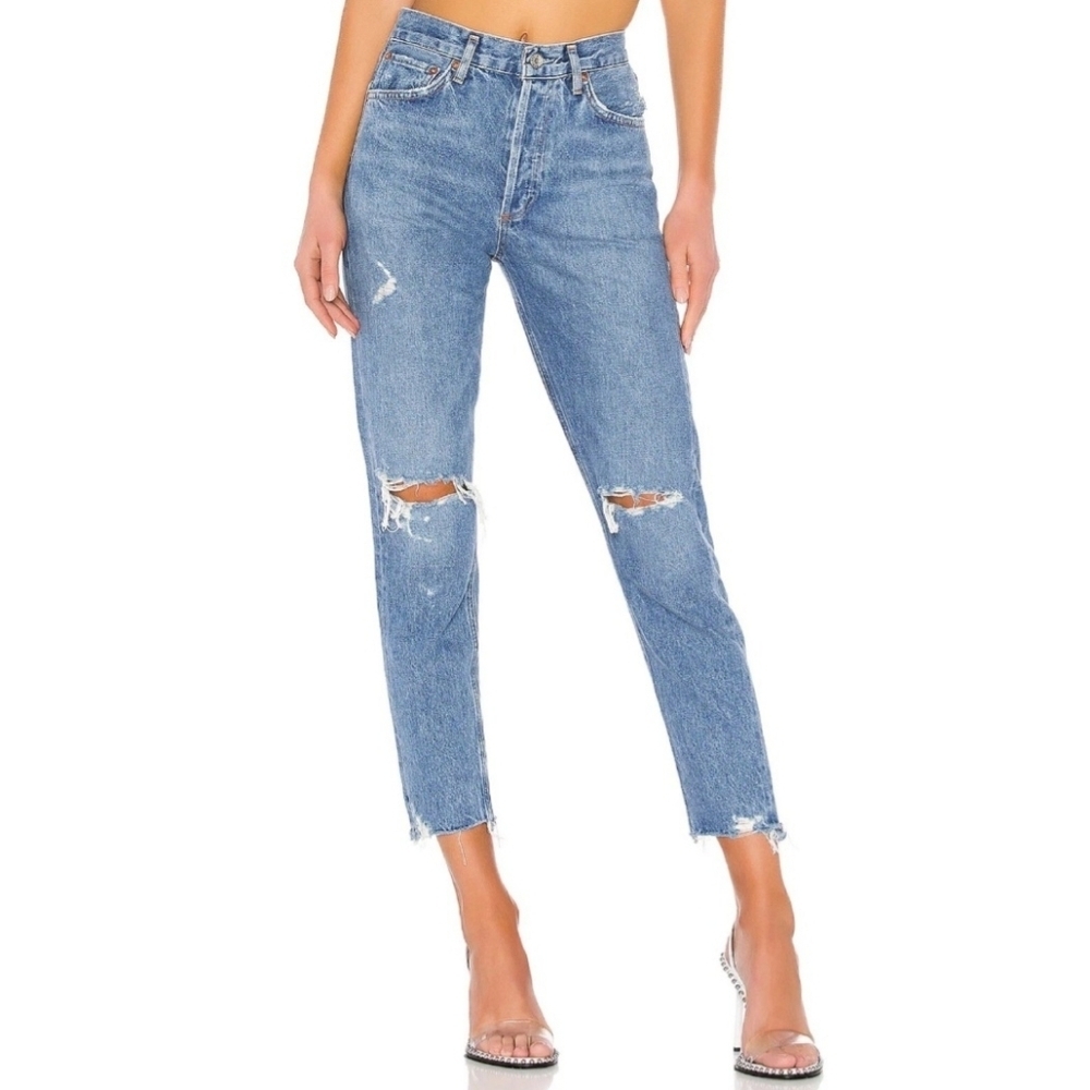 AGOLDE Jamie High Rise Button Fly Distressed Straight Jeans Size 28